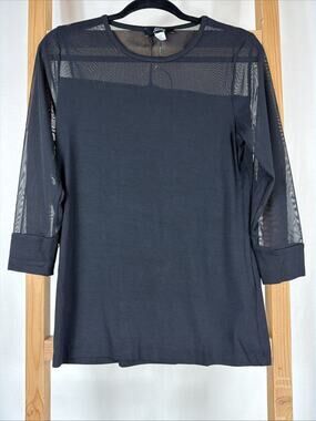 NWT Sassy Black Sheer Mesh Neck 3/4 Modal Body Top #1145 Size SM